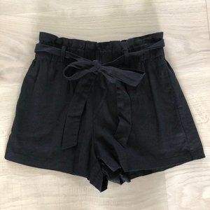 Black Linen Shorts with Paper Bag Waist